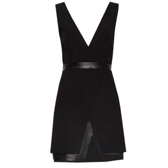 Alice + Olivia Brice layered lamb leather silk black mini sleeveless dress nwt 2 - Picture 7 of 13